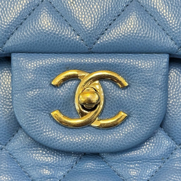 Chanel 21P Blue Caviar Quilted Jumbo Large Classic Double Flap bag & tag - Picture 9 of 16